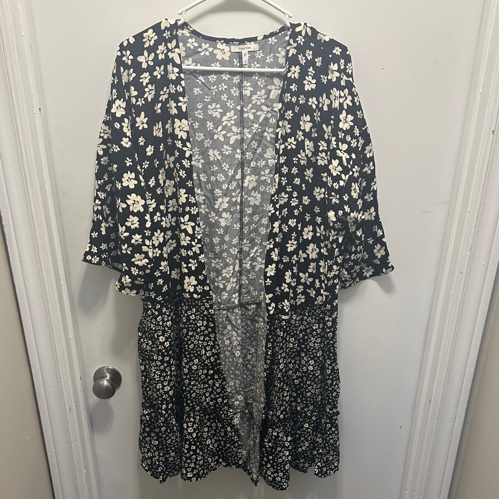 Maurices Black and White Floral Kimono Cardigan
